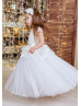 Ivory Lace White Tulle Ankle Length Peplum Flower Girl Dress